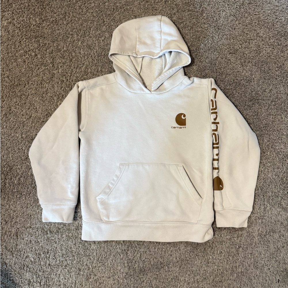 Carhartt Kids' White Hoodie with Brown Accents